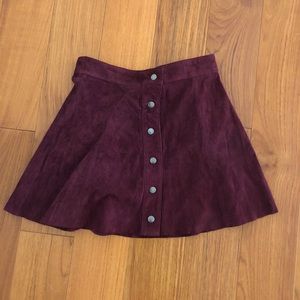 Maroon Faux Suede Button Up Skirt